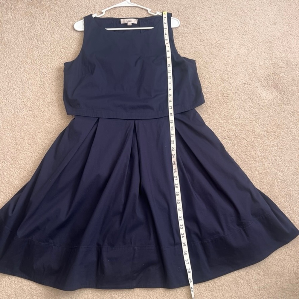 LOFT Dress Women's Size 14 Sleeveless Navy Blue Pleated Career Casual - Picture 14 of 15